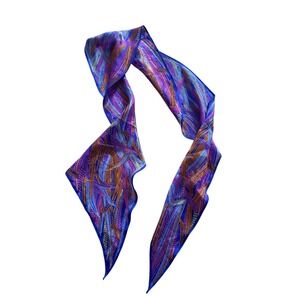 Sacha for Basha Scarves Vintage 100% Silk Skinny Scarf Blue Purple Abstract